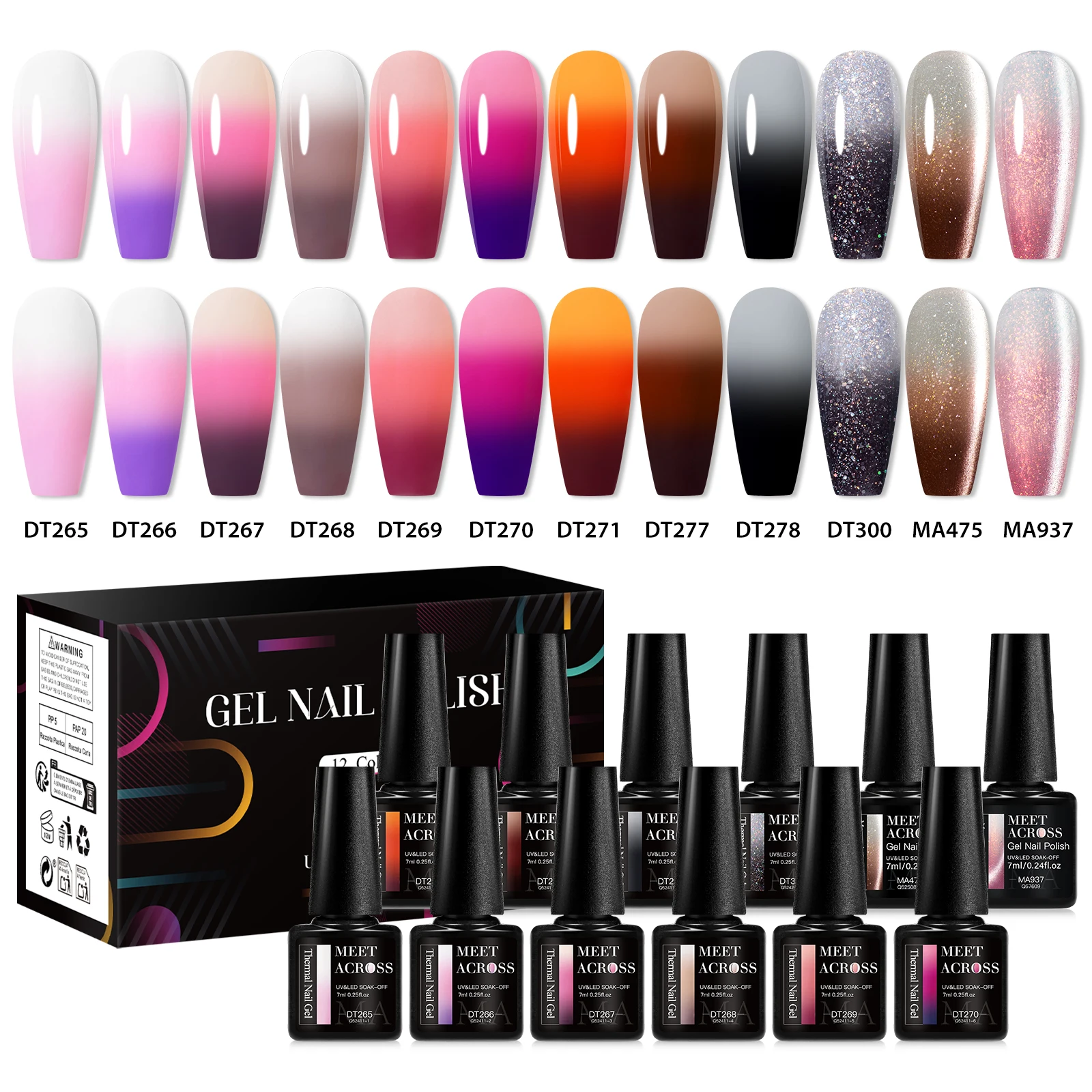 12pcs Thermal Gel Nail Polish Set 3 Layers Temperature Color Changing Semi Permanent Soak Off UV Gel Varnish For Winter Nails