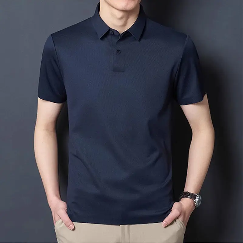 

Smart Casual Simplicity Summer Polo Shirts Men's Turn-down Collar Solid Button Comfortable Breathable Loose Short Sleeve Tops