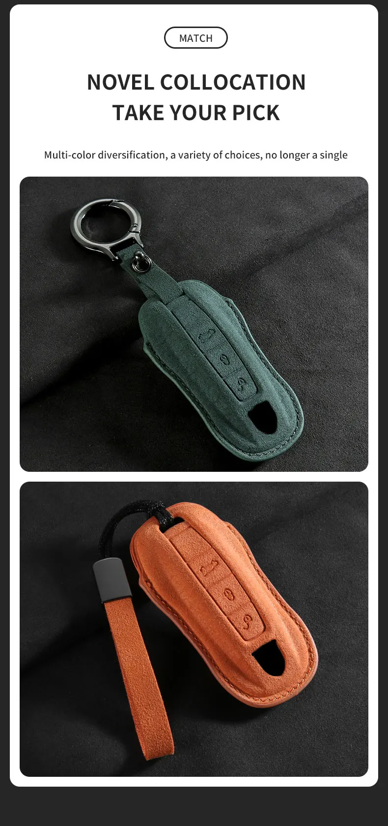 Für Porsche Panamera Cayenne 971 911 9YA Macan Boxster Autoschlüssel-Hülle Auto-Schlüsselanhänger Schutz-Wildleder 3-Tasten Zubehör – Detail 8