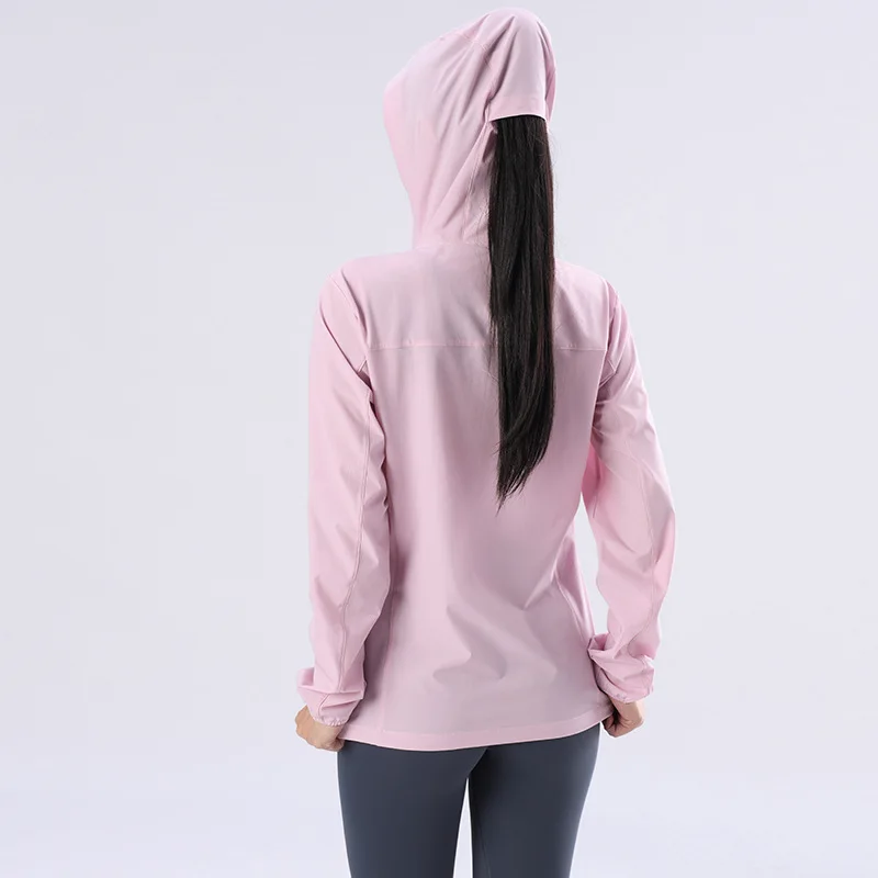 Summer Sport Hoodies Women Loose Yoga Sports Jackets Quick Dry Zipper Running Coat Outdoor Anti-UV Gym Fitness Hooded Top Female