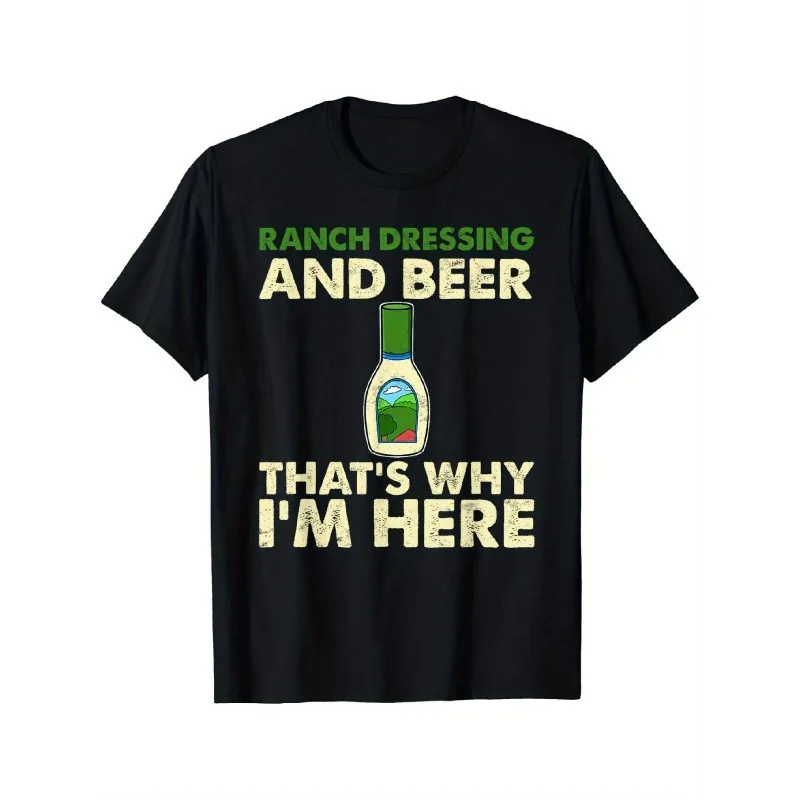 

Funny Beer and Ranch T Shirt for Men BBQ Party Graphic Tee for Food Lovers Drinking Lovers Retro Style Summer Top