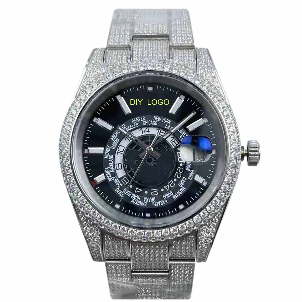 Customized Logo42mmmen's watch, diamond watch, mechanical movement and calendar window, best gifts for men