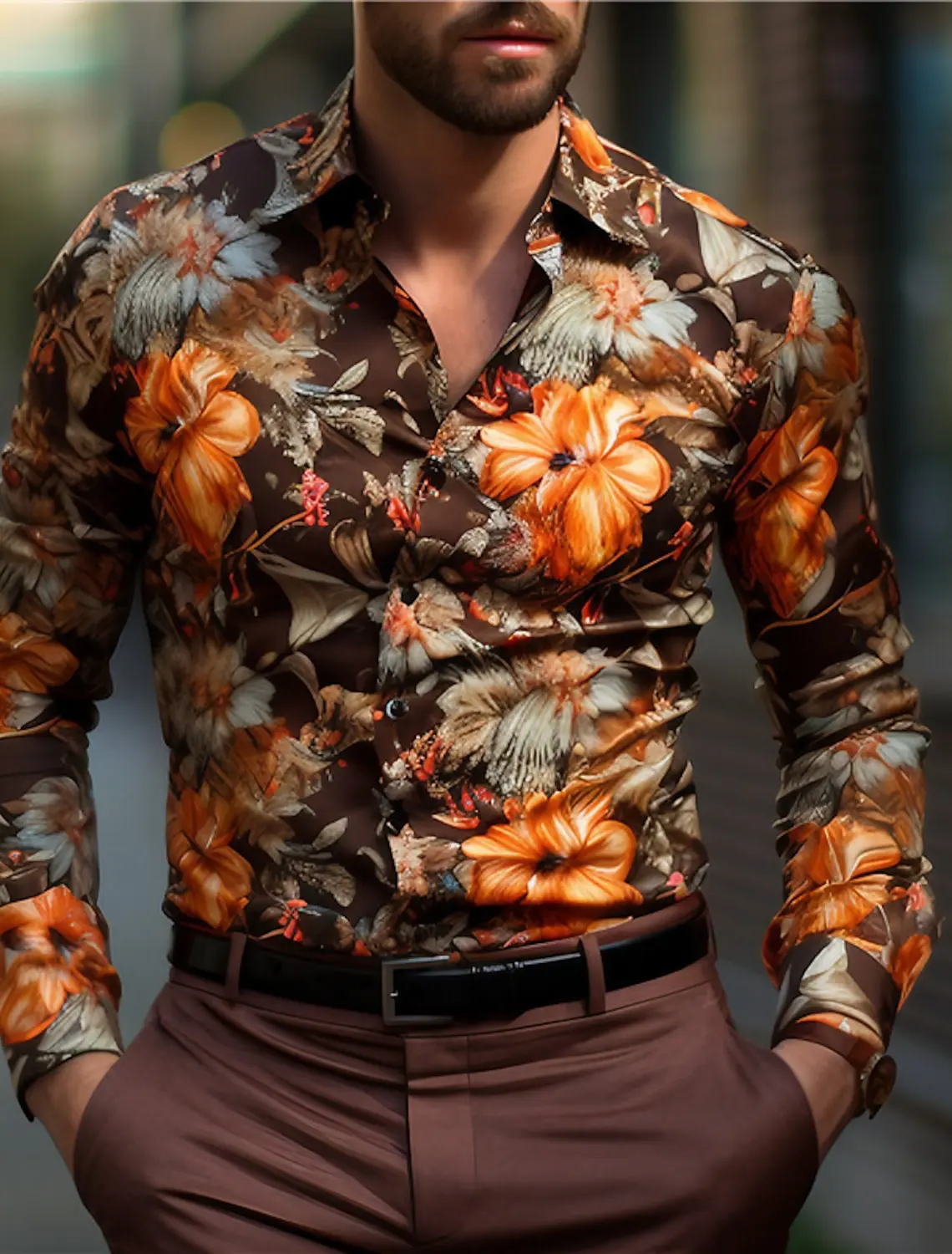

Floral Casual Men's Shirt Daily Wear Weekend Fall & Winter Turndown Long Sleeve shirts Fashion Stretch Fabric Shirt Easter Top