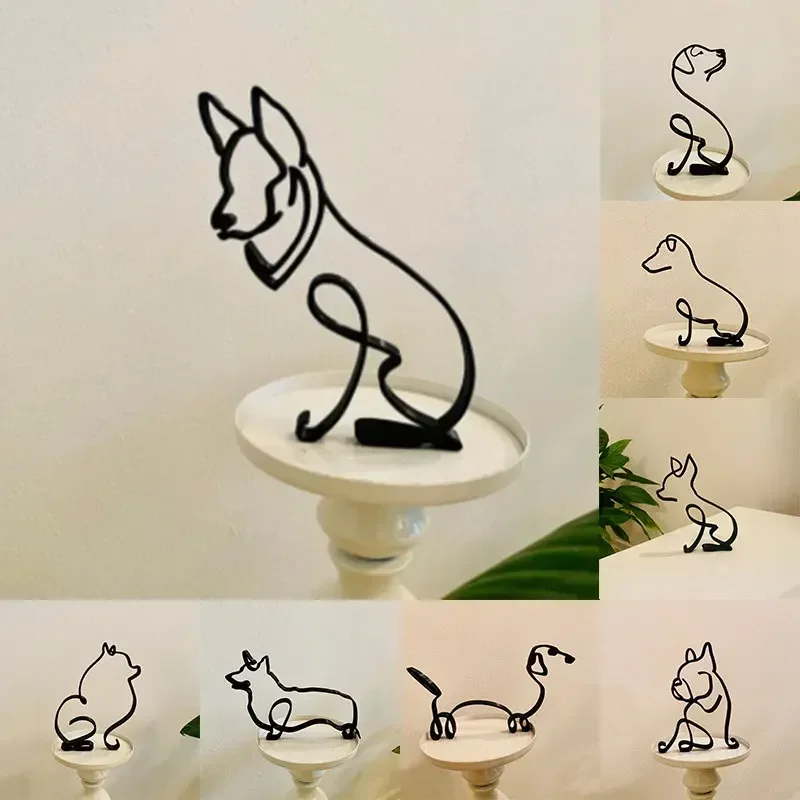 Dog Cat Minimalist Art Sculpture Ornaments Metal abstract Personalized Gift Decoration Modern Home Office Accessories Corgi