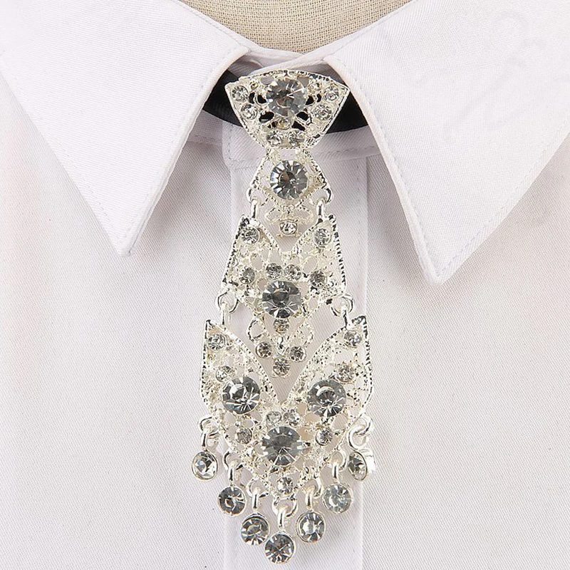 Unisex Metal Diamond Tie Wedding Banquet Shirts False Collars Bow Ties Collared Shirts Neck Tie Accessories for Women Men