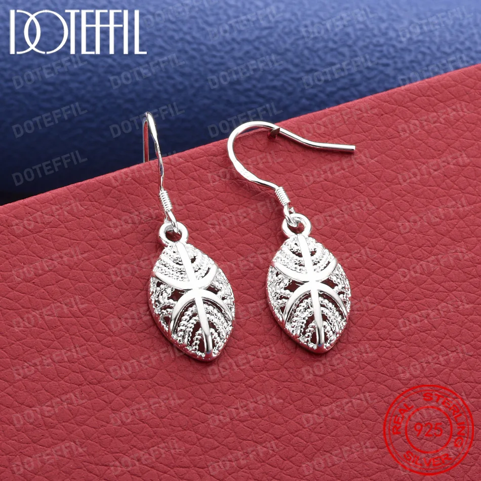 925 Silver Exquisite Openwork Leaf Earrings for Women Fashion Wedding Accessories and Party Gifts