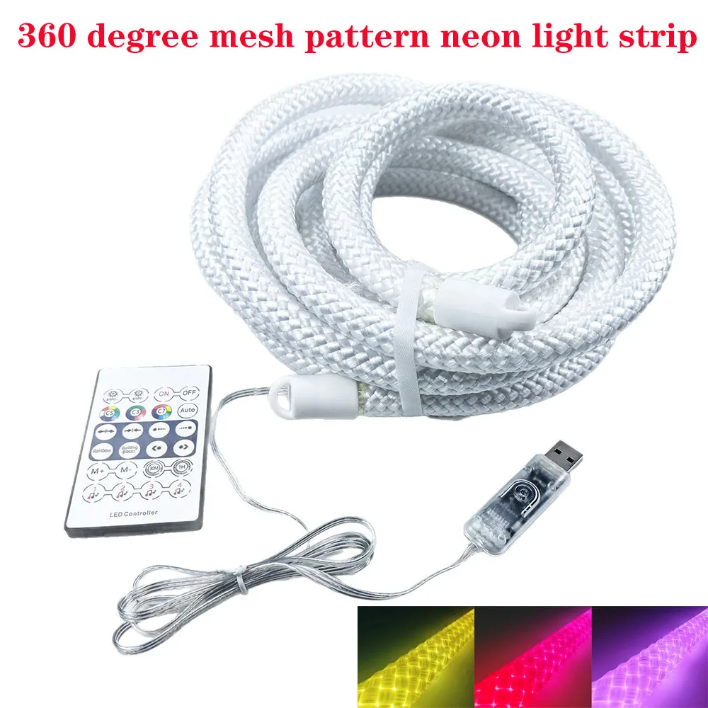 DC5V WS2811 WS2812 Round Reticulate Pattern Neon LED Strip 50Leds/m 360 Degree WS2812B Smart RGBIC Flexible Silicon Light IP67