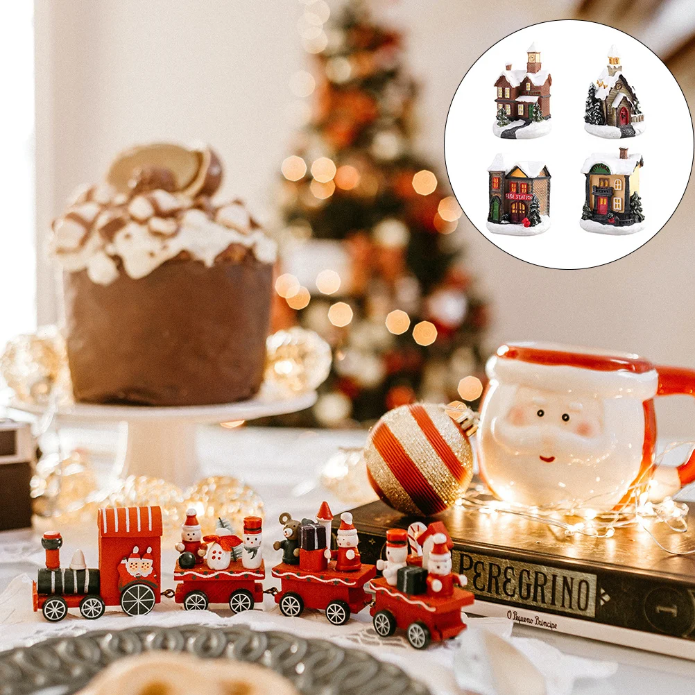 

4pcs Luminous Small Decor Resin Mini Ornament For Christmas Party Table Desktop Decoration Xmas Gift Festive