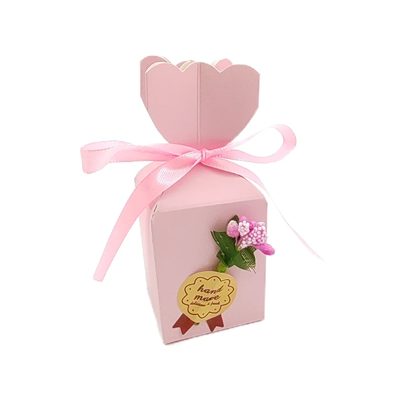 10Pcs Fishtail Vase Candy Box Handmade Floral Favor Gift Boxes Baby Packaging Bags With Ribbon Birthday Wedding Party Decoration