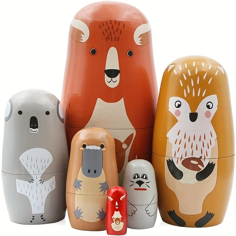 6 Pieces One SetColorful  Wood Nesting Dolls Set - Stackable Kids Toys Christmas Birthday Gift Home Decor & Party Favors