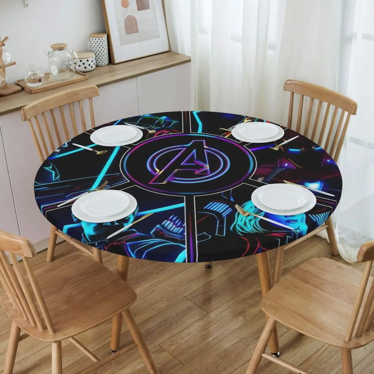 

Custom Disney Iron Man Marvel Film Tablecloth Round Elastic Oilproof Table Cloth Cover for Banquet