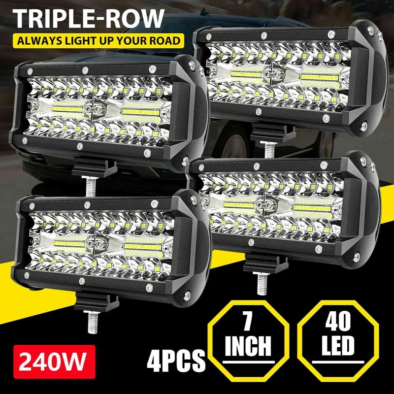 4 X 240W 7Inch LED Light Bar 24000Lm LED Spot Flood Combo Beam Waterproof Off Road Work Light For SUV UTV Pickup Boat