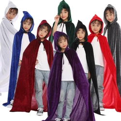 Capa con capucha para niños, disfraz de actuación, vestido de fiesta de carnaval, Halloween, rojo, negro, Morado, verde, Cosplay para mujeres y hombres