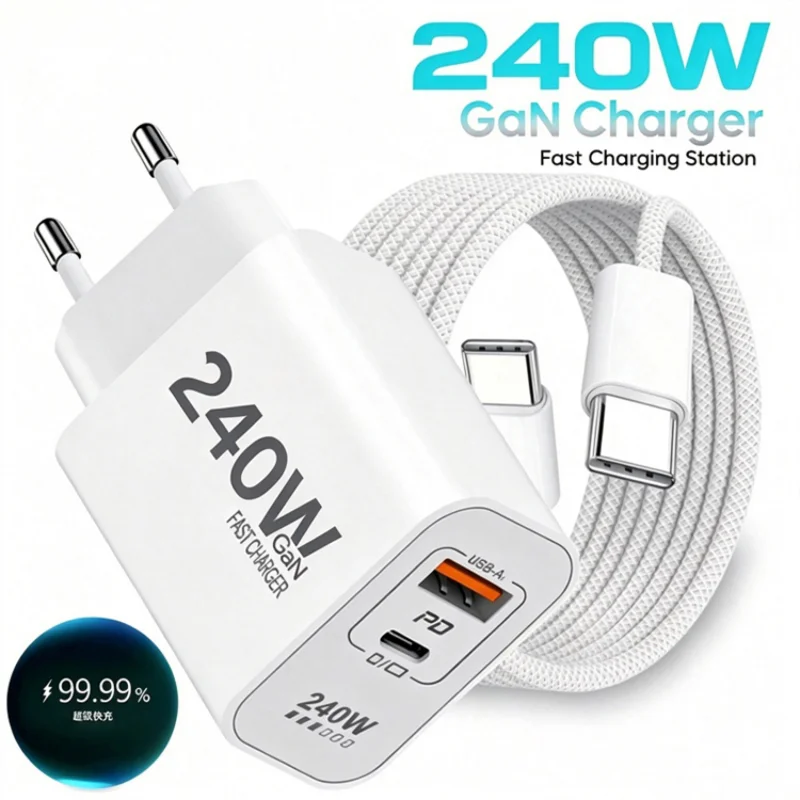 Lenovo 240W GaN PD USB-C Ladegerät für iPhone 17 16 15 14 13 Pro Max, QC 3.0 PD 3.0 USB Typ C Schnellladegerät für Xiaomi iPad