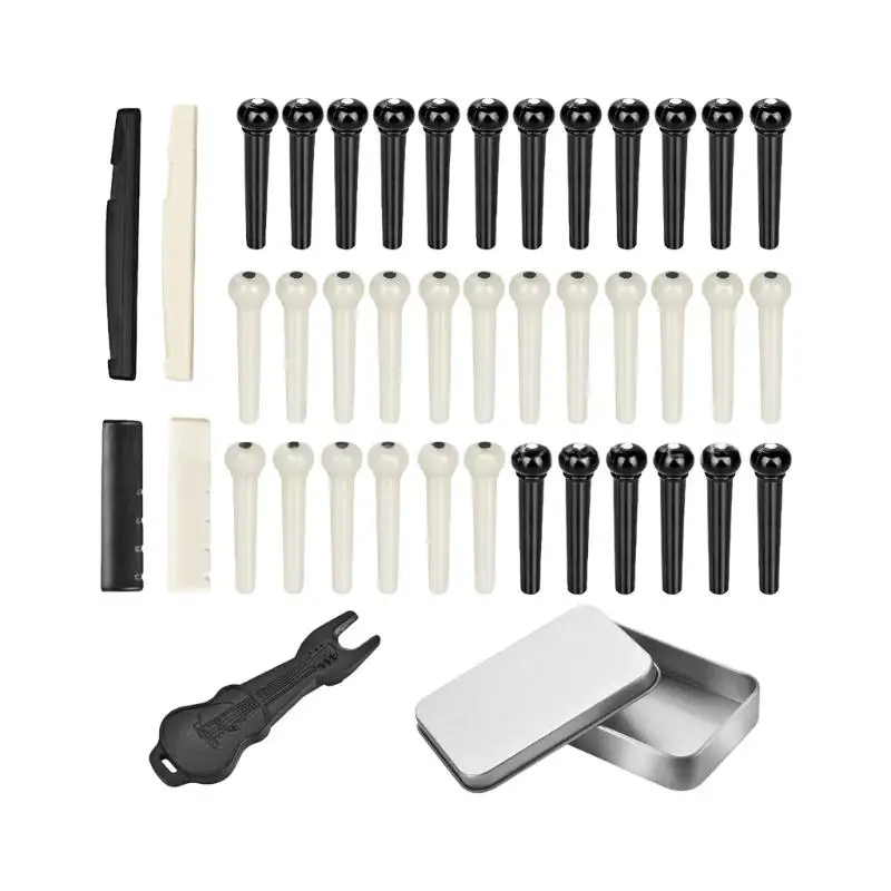 Premium ABS Guitar Bridge Pins and Saddles with Metal Removal Tool Complete Maintenance Set for Enhanced Sound Quality