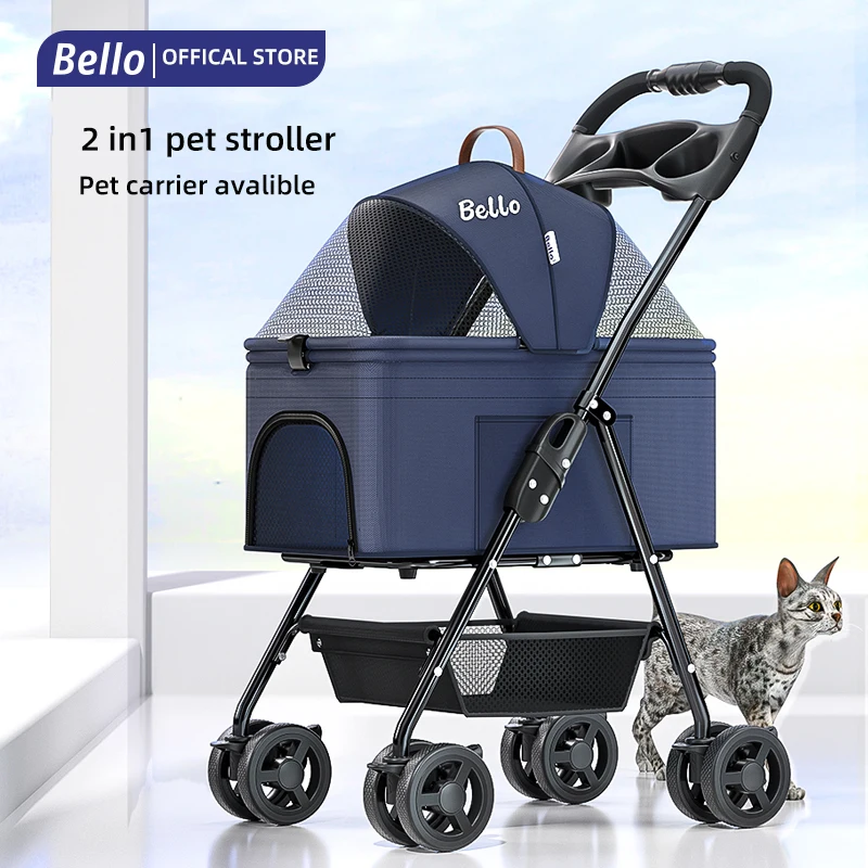 STLF(Ready to Ship) Manufacture 4 Universal Wheels Cheap Convenient Pet Stroller for Puppy and Kitty Outdoor Walking Trolley