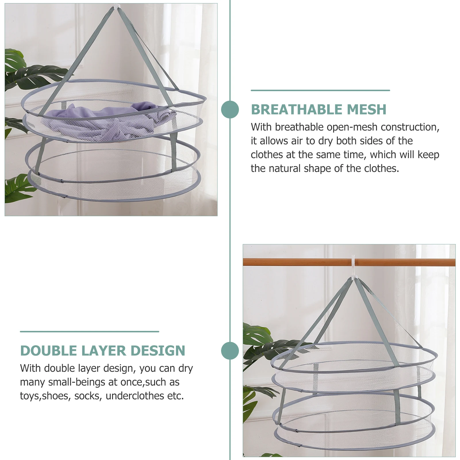 Portable Folding Drying Rack Double Hanging Clothes Laundry Hangers Dryer Net Mesh Basket Dryer (Random Color) - Image 2