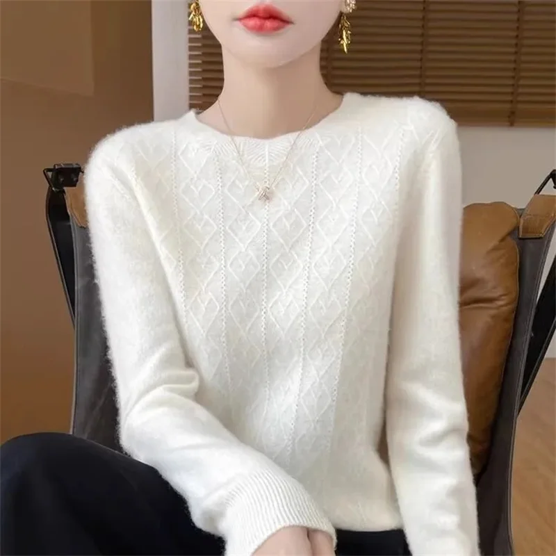 

2026 Новый модный свитер, элегантный кашемировый пуловер, женский трикотаж с круглым вырезом и длинными рукавами, базовая одежда, джемперы, топы