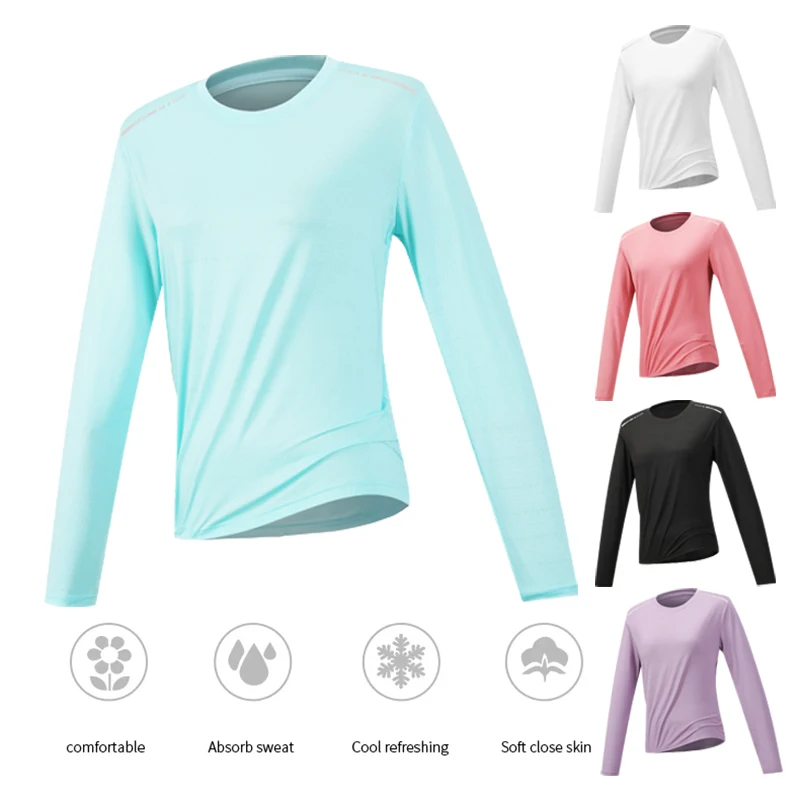 Couple Summer T-Shirt Long-Sleeved Ice Silk Round Neck Quick-Drying Breathable Top Men's And Women's Sportswear