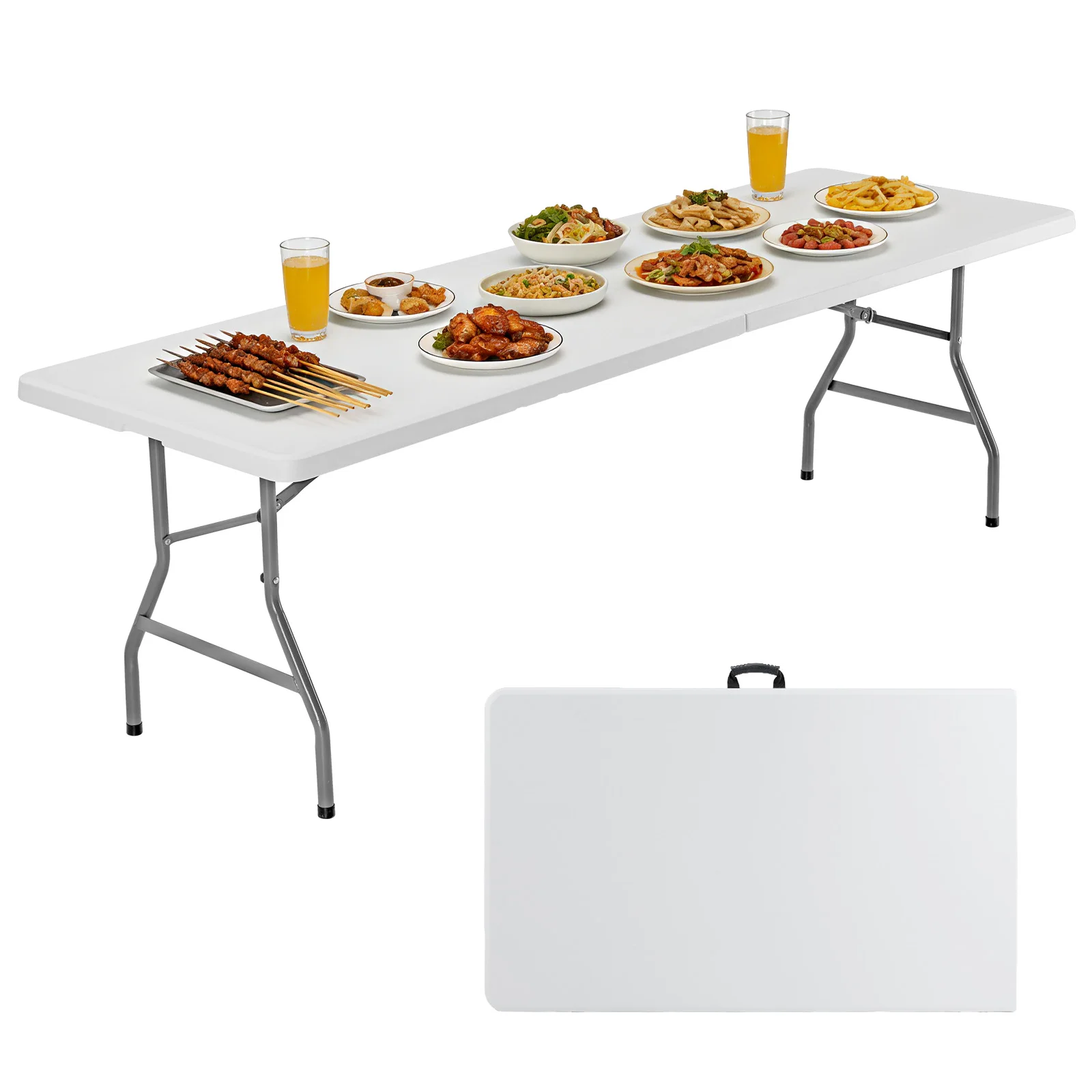 MCQ 6 FT to 8 FT Folding Outdoor Picnic Table With Carrying Handle Foldable Table for Camping Picnic Dining Party Kitchen Outdoor Indoor Easy to Fold and Store