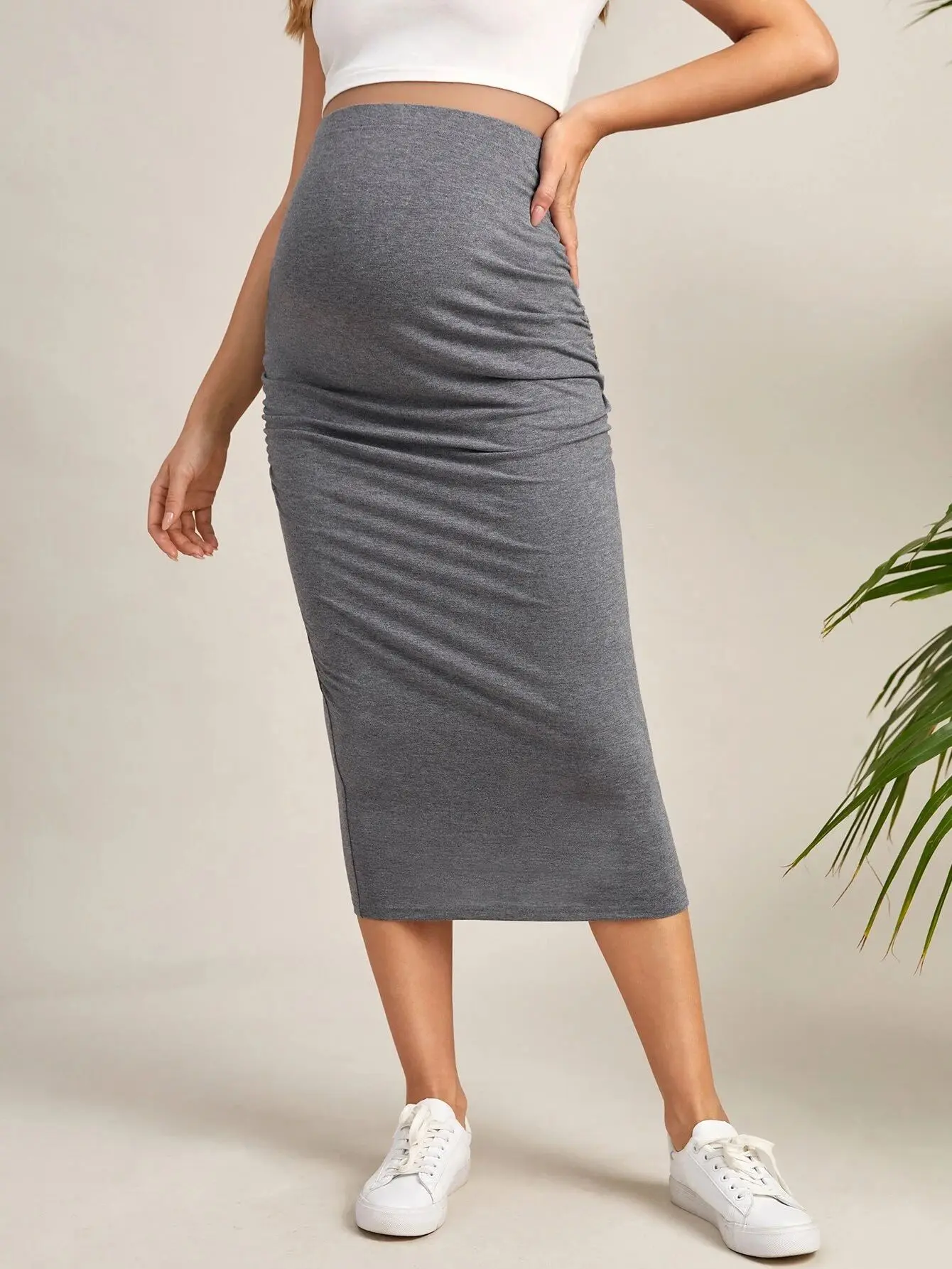 Summer Maternity Slim Pencil Skirts Solid Gray Premama Office Stretch Bodycon Midi Skirt Pregnant Women High Waist Casual Skirts