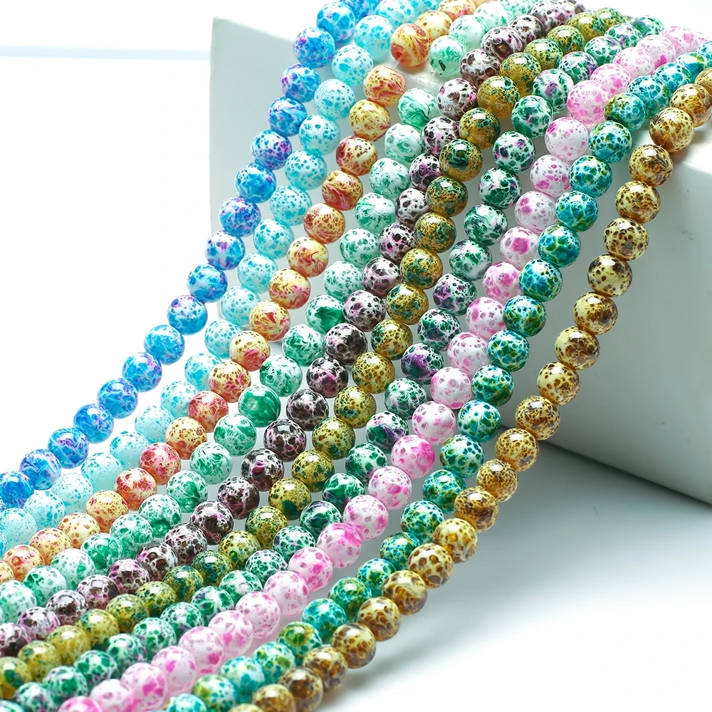95 Teile/los 8mm Kristall Glas Crackle Runde Spacer Perlen Imitation Jade Naturstein für DIY Schmuck Machen Armbänder Zubehör