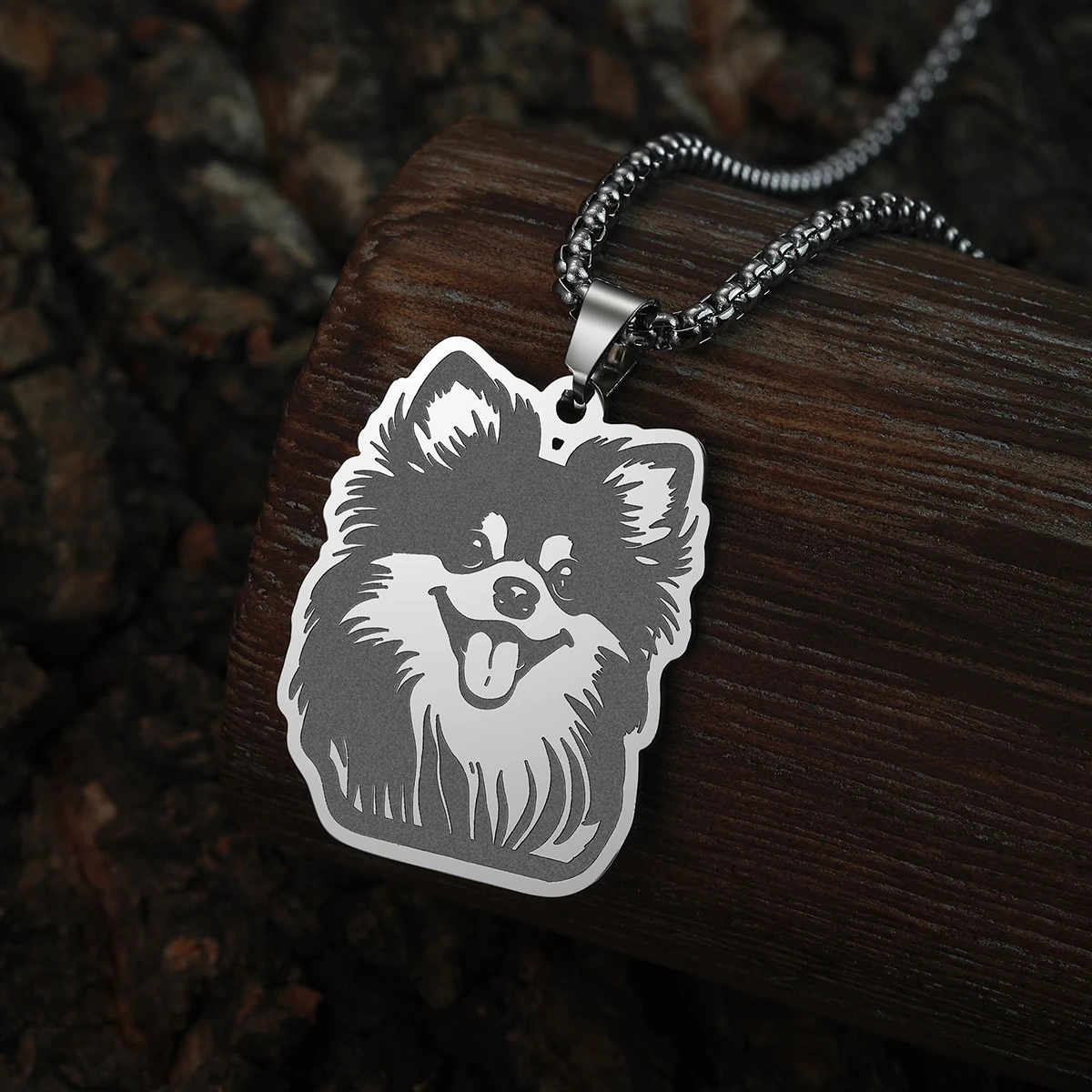 CHENGXUN Stainless Steel Necklace Pomeranian Pendant Birthday Commemorative Gift for Men and Women