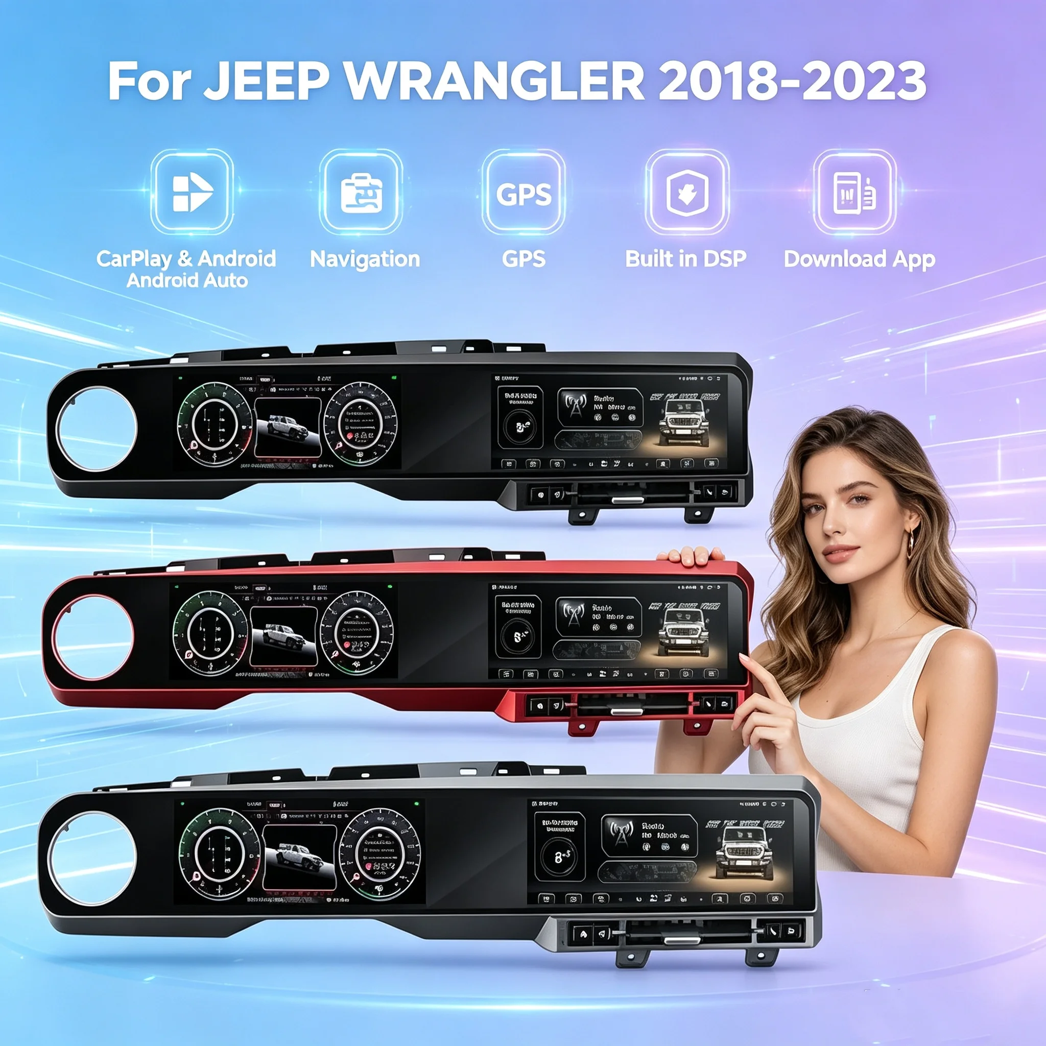 12.3 inch+12.3 inch LCD Android For JEEP WRANGLER 2018-2023 Carplay Car Radio Touch Screen Multimedia Player GPS Stereo RHD