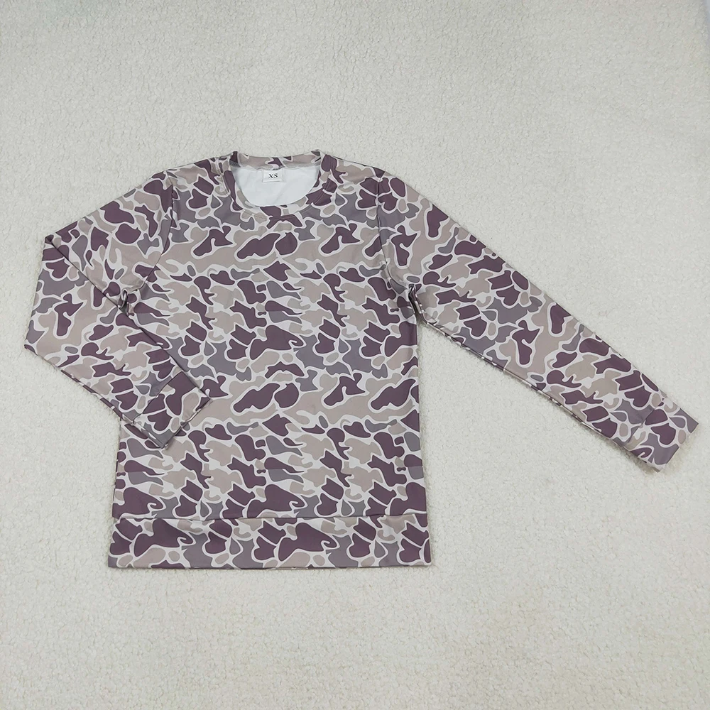 

Adult Women's Dark Gray Camouflage Long Sleeve Tee Shirt Top for Hunting Southern Style Loose Fit Crew Neck T-Shirt