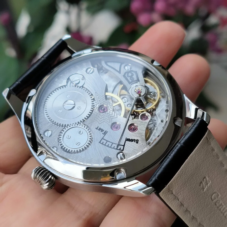 No logo 44mm Hand mechanical watch matte creamy white Dial Roman number blue hand AR sapphire crystal ST3621 movement