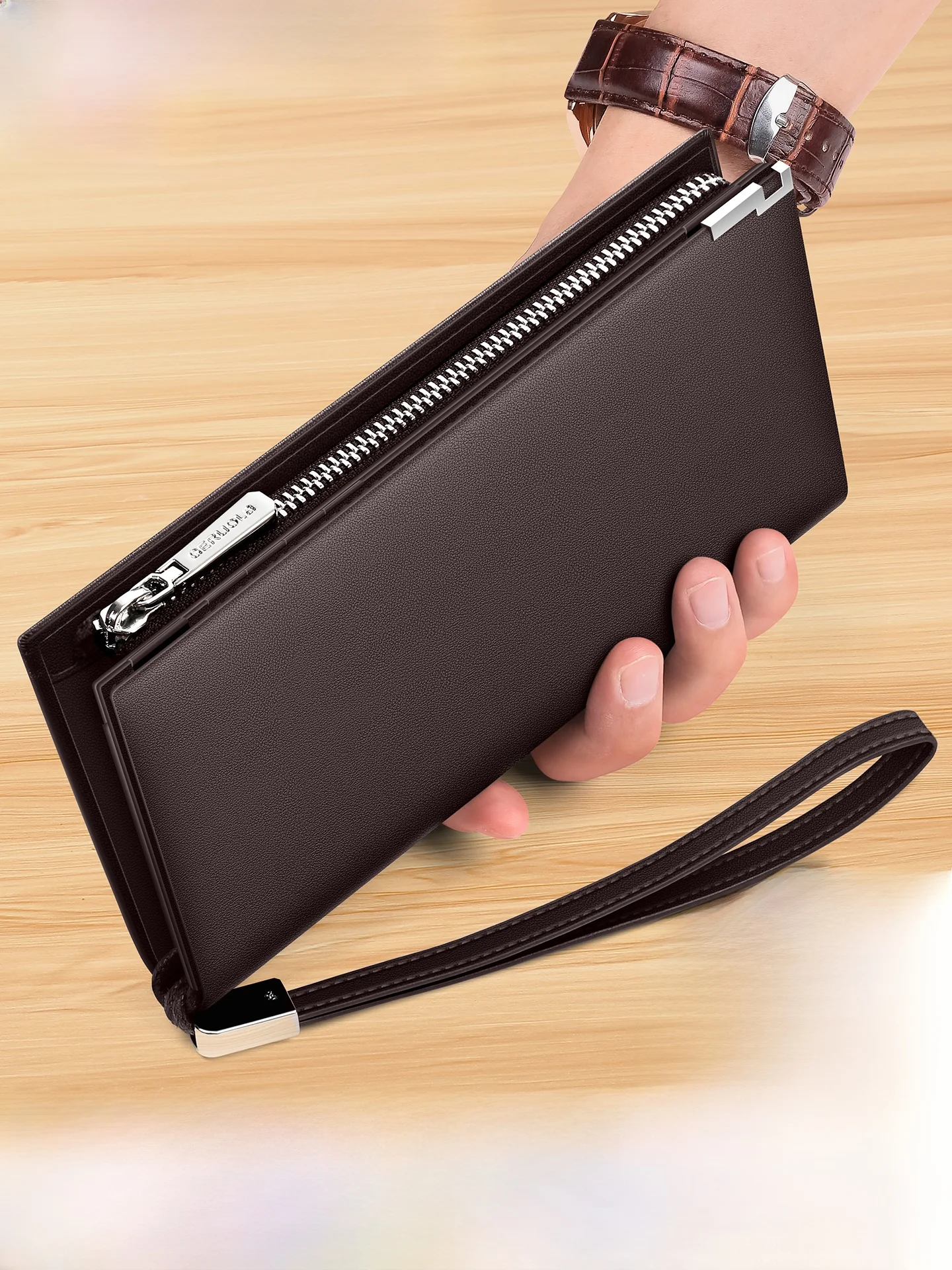 

Long Leather Wallet for Men Top Layer Cowhide Large Capaci Anti-Theft Bru Multifunctional Card Holder Sli And Practical