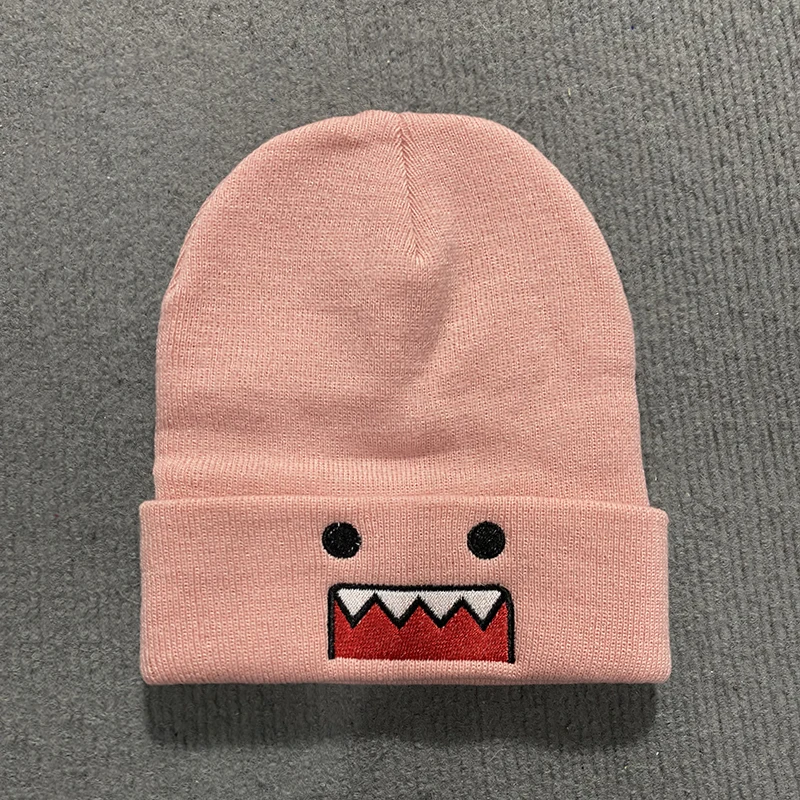 Domo Kun Cartoon Embroidered Knitted Hat Autumn Winter Outdoor Warm Windproof Hip Hop Casual Trendy Style for Men Women