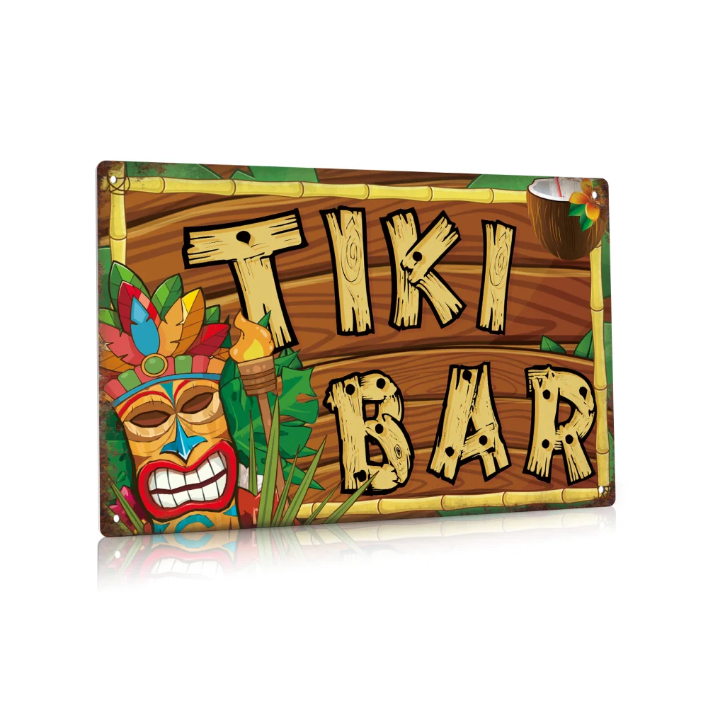 Putuo Decor 1pc Tiki Bar Tin Sign Bar Aloha Hawaii Party Vintage Metal Wall for Patio Pub Cafe , 11.8x7.9 Inches