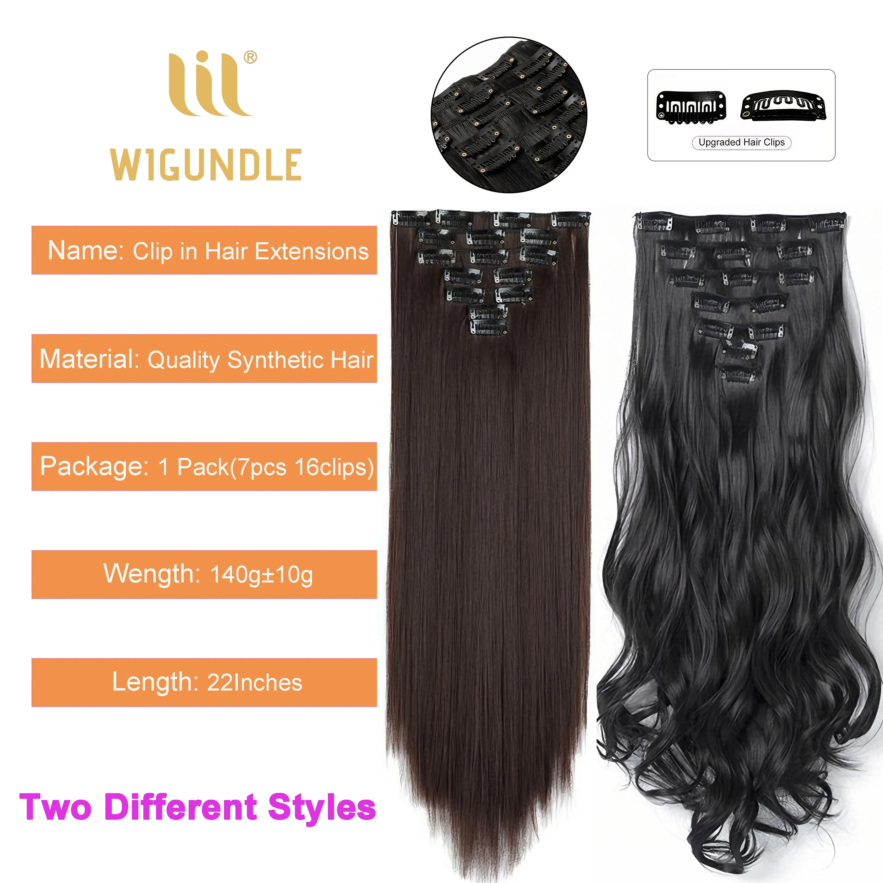 22Inch Synthetic Long Straight Clip In Hair Extensions 16 Clips For Women Fake False Hair Pieces Ombre Black Blonde Styling Hair