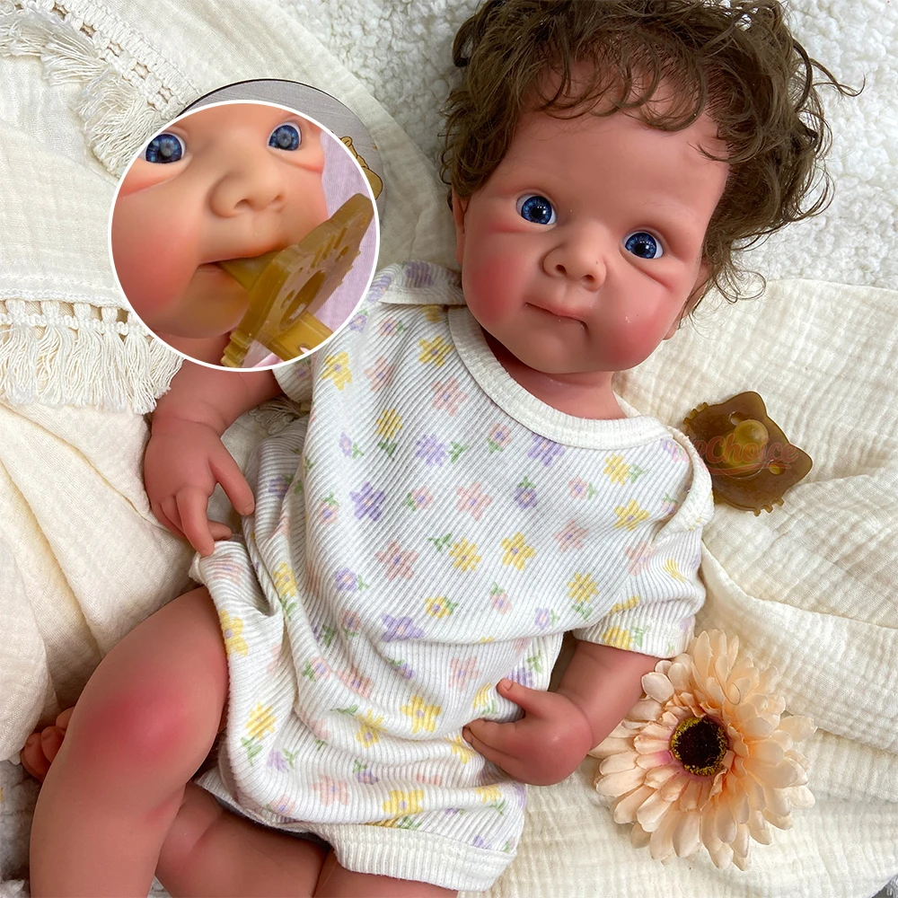 50cm High Lifelike Solid Silicone Reborn Girl Bettie with Implanted Hair Adorable Realistic Detail Features Can Open Mouth Doll for Christmas Gift