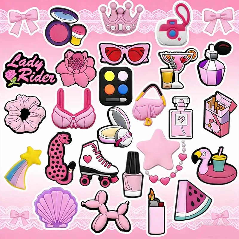 1/25 Stück Mädchenhafte Schuh-Charms Nagellack Parfüm Schuhdekorationen Rosa Pins Accessoires für Frauen Mädchen Geschenke Clog-Schnallen