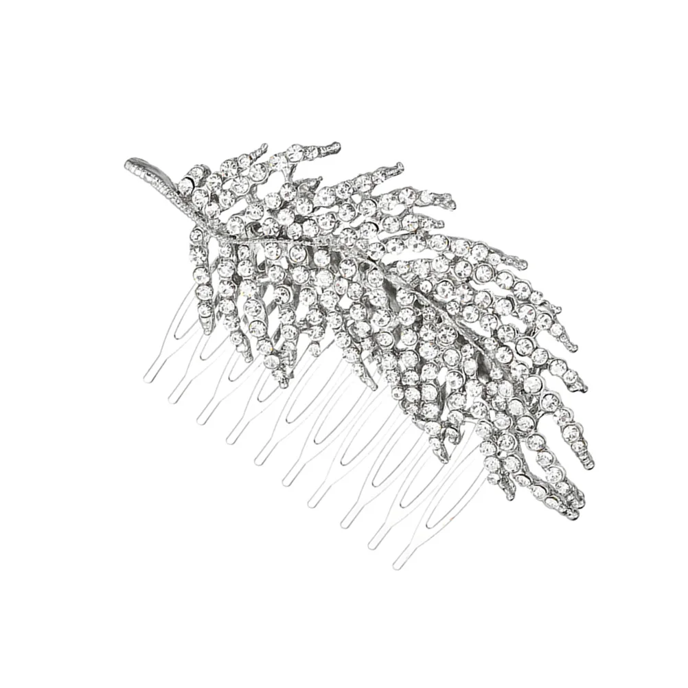 

Alloy Rhinestone Leaf Hair Comb Silver Bridal Hairpin Wedding Party Hair Accessories Bridal Headdress Unique Design