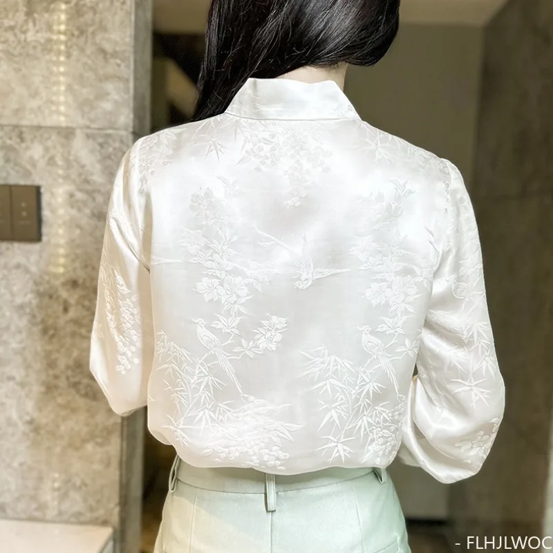 Chinese Style Chi-pao Collar Design Tops Blouses Woman New 2024 Spring Retro Vintage Thin Comfortable Button Basic White Shirts