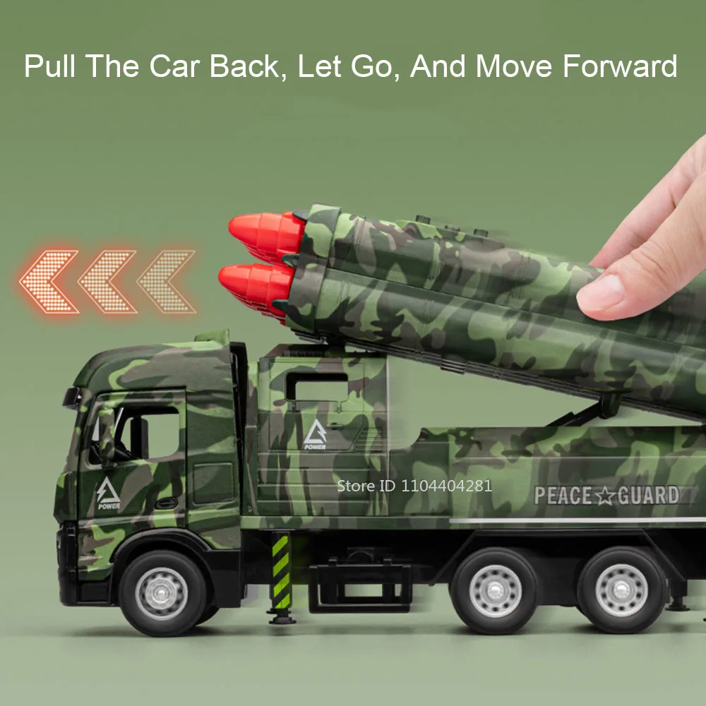 1:32 Intercontinental Missile Vehicle Alloy Drone Launch Car Diecast Model Toys Doors Opened Sound Light Pull Back Toy Boy Gifts