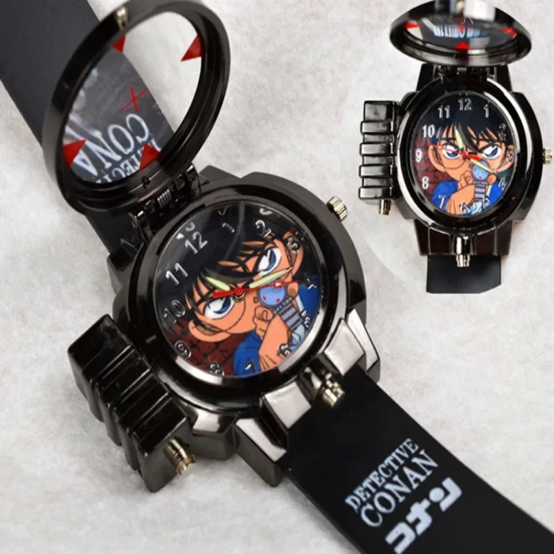 Detective Conan Quartz Watches Anime Figure Conan Edogawa Cosplay Wrist Watch with LED Light Tag Detective Watches Kids Toys