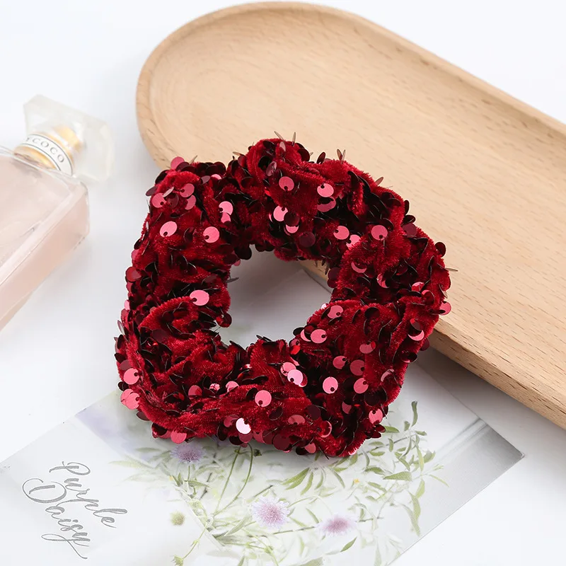 Summer flower vintage sequined large intestine hair ring girls fashion stretchy hair scrunchies