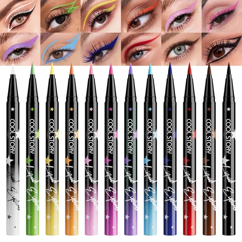 12 Color Waterproof Eyeliner Pencil Matte High Saturation Smudge Proof Quick Dry Long Lasting for Festival Stage Performance