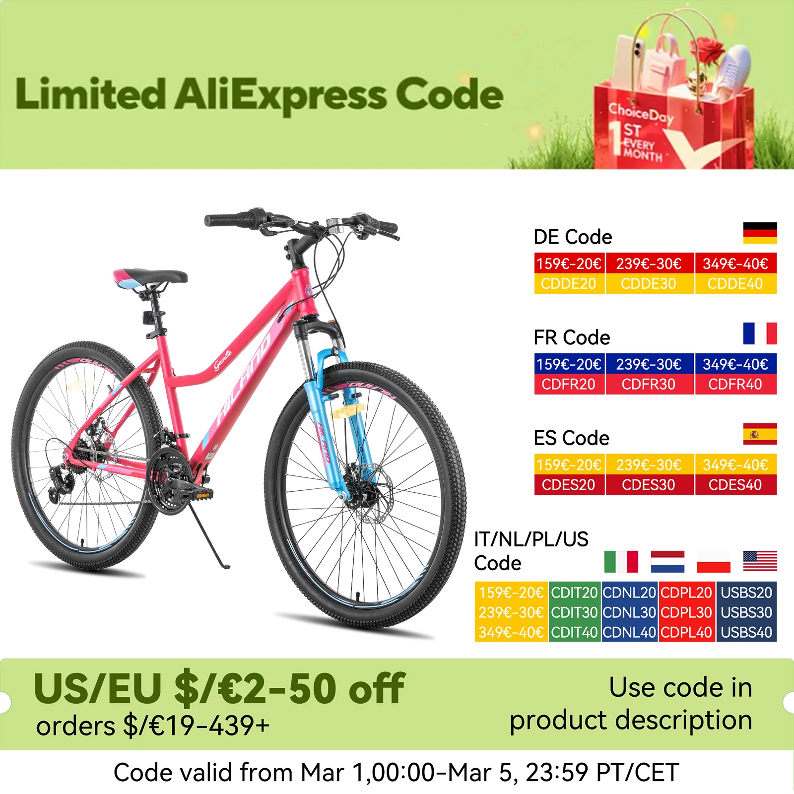 Hiland 26 Inch Womens Mountain Bike,with Step-Through Frame,Shimano 21 Speeds,Suspension Fork MTB,Bicycle for Women Men Adult