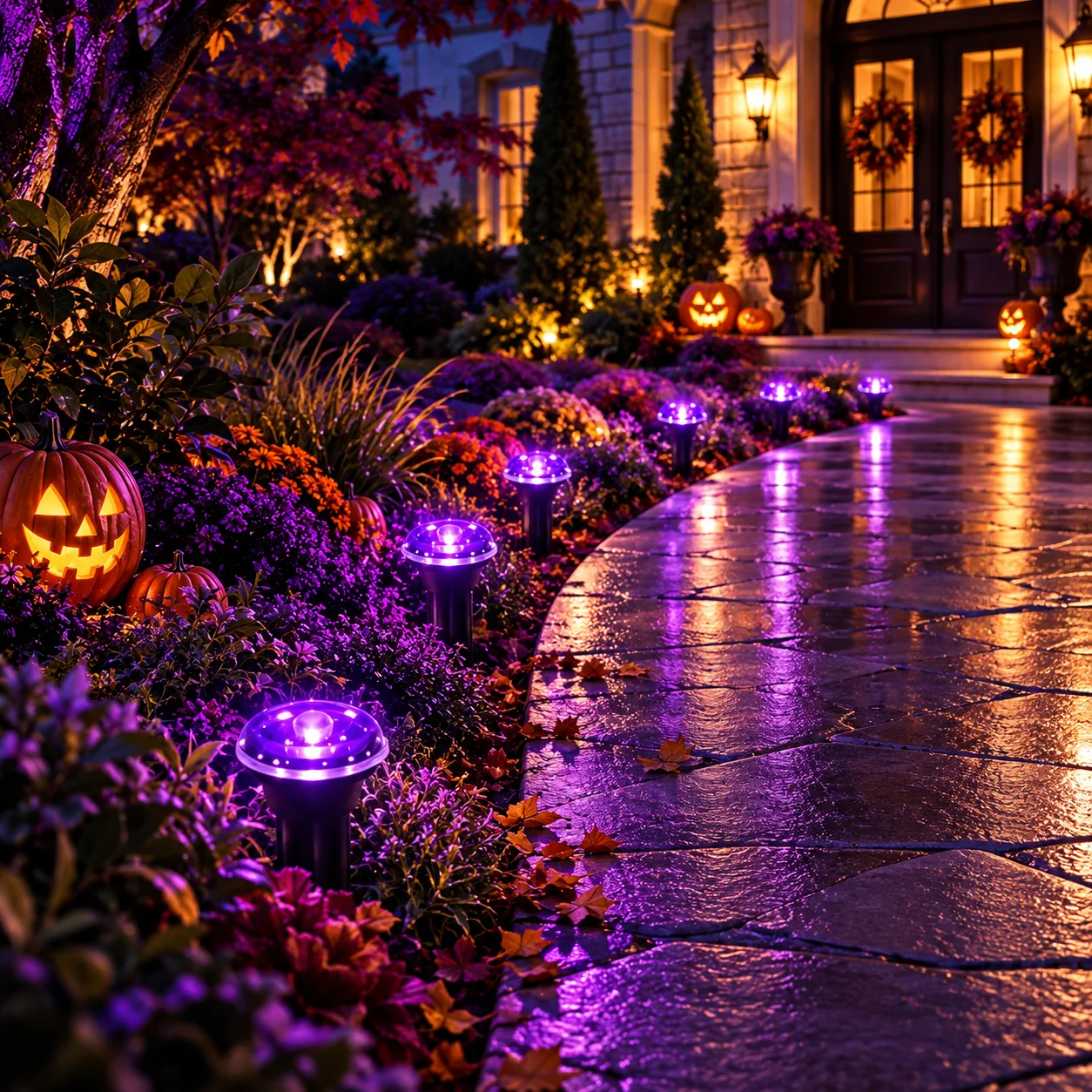 40/30/20/10 LED Halloween Solar-Gartenleuchten, Außen-Wegleuchten, lila Rasenleuchten für Gehwege, Hof, Terrasse, gruselige Party-Dekoration – Detail 5