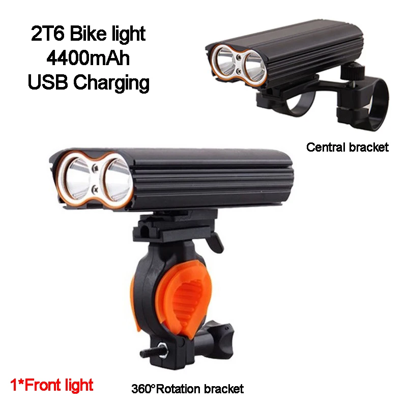 

2T6 Bicycle Light with Central and Rotation Bracket Bike Lamp 4400mAh Cycle Handlebar Headlight USB Charging Riding Accessories