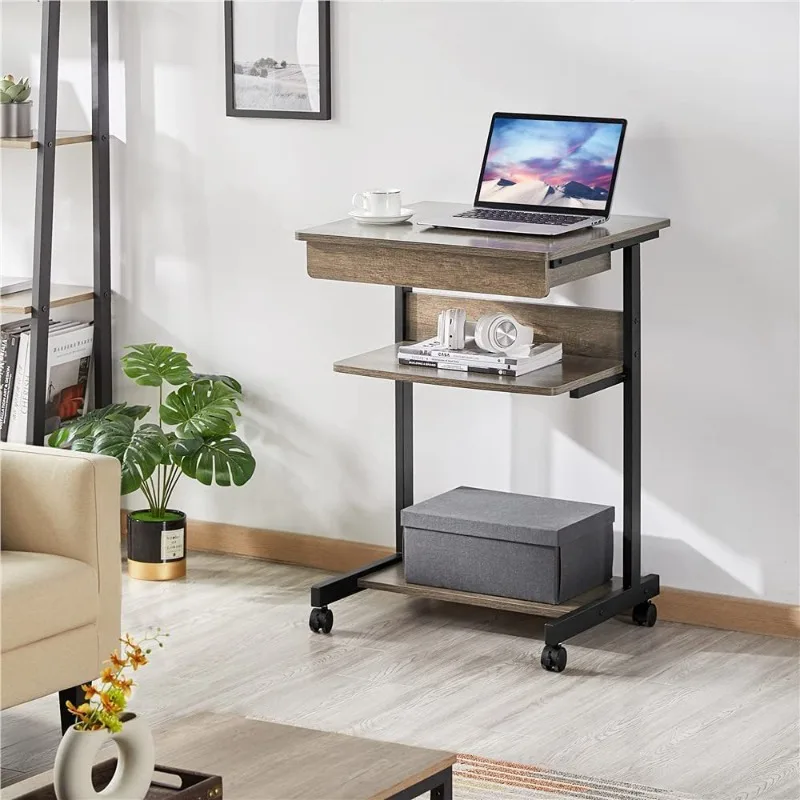

Steel and wood small apartment movable desktop computer desk iron and wood combined with office and household simplicity