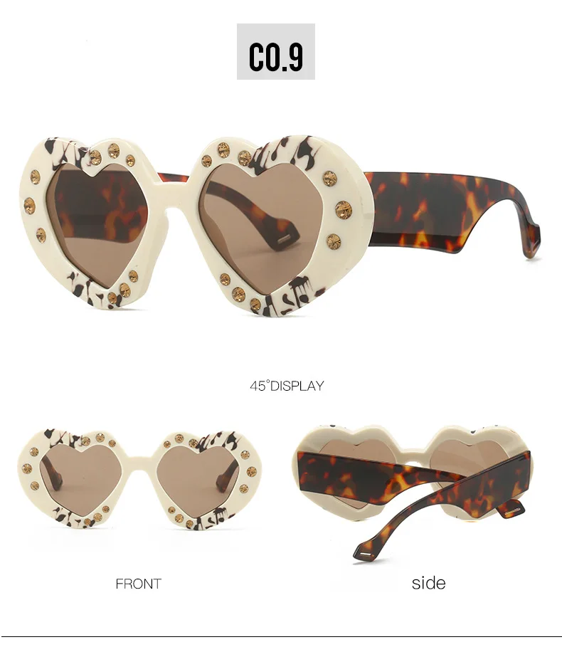 Bunte herzförmige Sonnenbrille Frauen Luxus Diamant übergroße Brille Sonnenbrille weibliche Strass Mode Mode Brillen Okulos – Detail 15