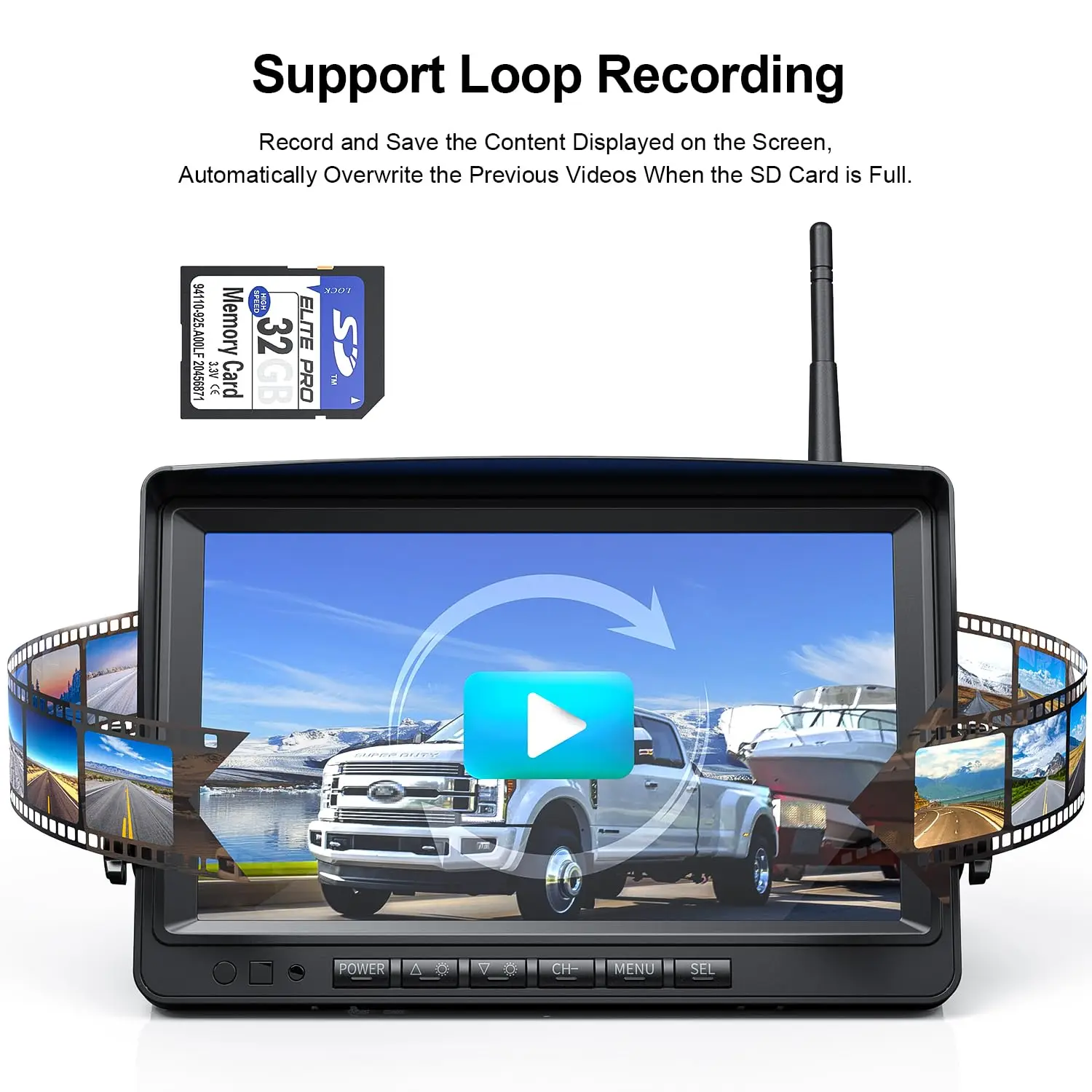 Telecamera di backup wireless 1080P IP68 Impermeabile Monitor a doppio schermo diviso da 9 pollici con linee di parcheggio Registrazione su scheda SD per camion RV