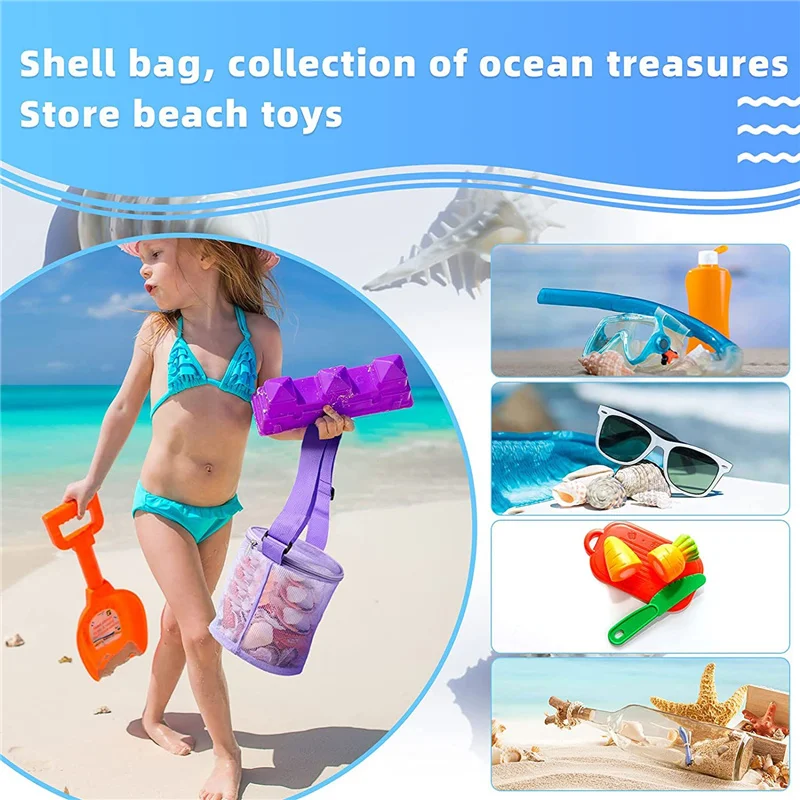 Ronde Mesh Tas Voor Kinderen Badspeelgoed Organisator Schouderriem Netto Rits Shell Opvangzak Baby Strandvakantie Opbergemmer