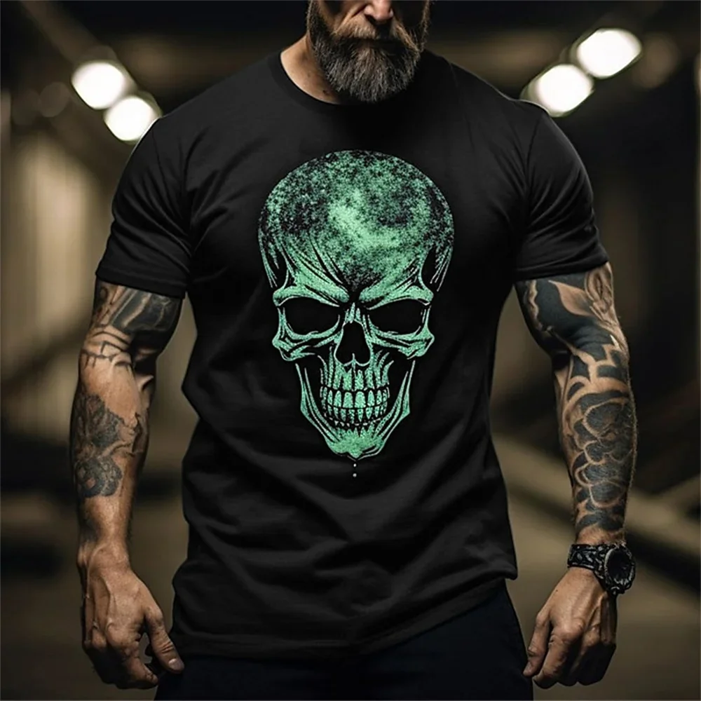 2024 Skull 3d Print Muscle Men T Shirt Retro Short Sleeve Vintage Men's T-Shirt Streetwear Hip-Hop Top Tee Fitness Men Clothing